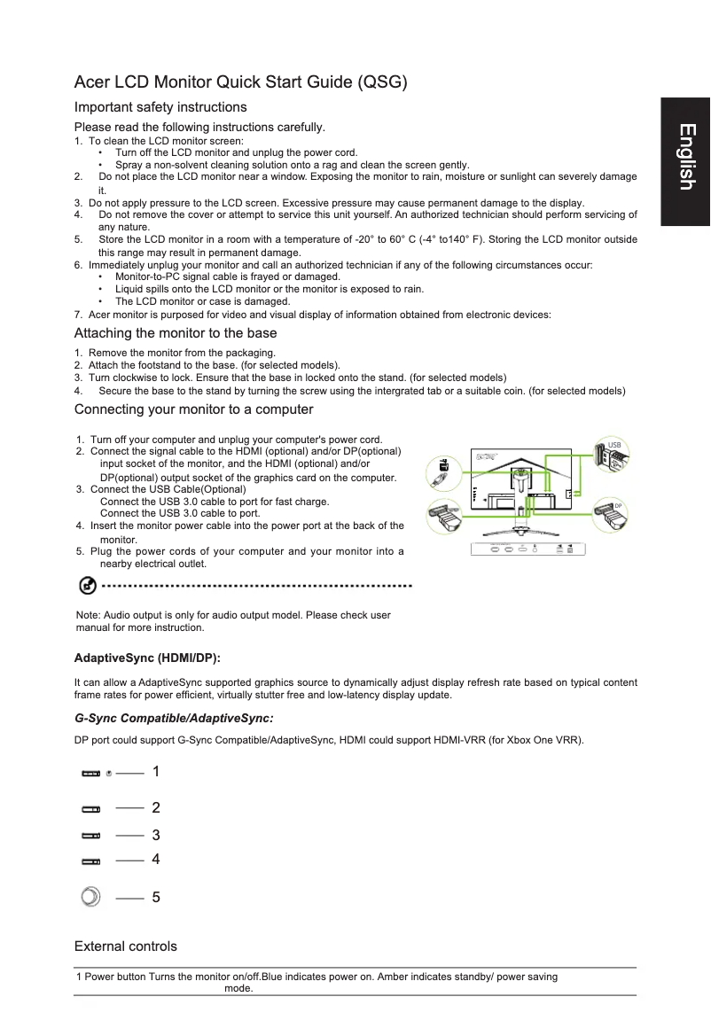 Page n°1 - Guide de démarrage rapide Acer XB273GP