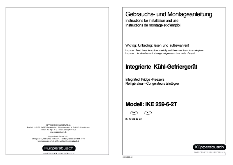 Page n°1 - Manuel utilisateur Küppersbusch IKE 259-6-2T