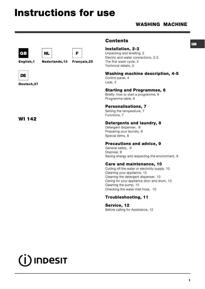 Image de la première page du manuel de l'appareil WI 142