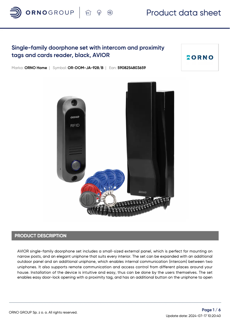 Página 1 del manual Ficha técnica ORNO OR-DOM-JA-928