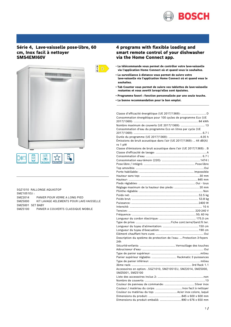 Image de la première page du manuel de l'appareil SMS4EMI60V