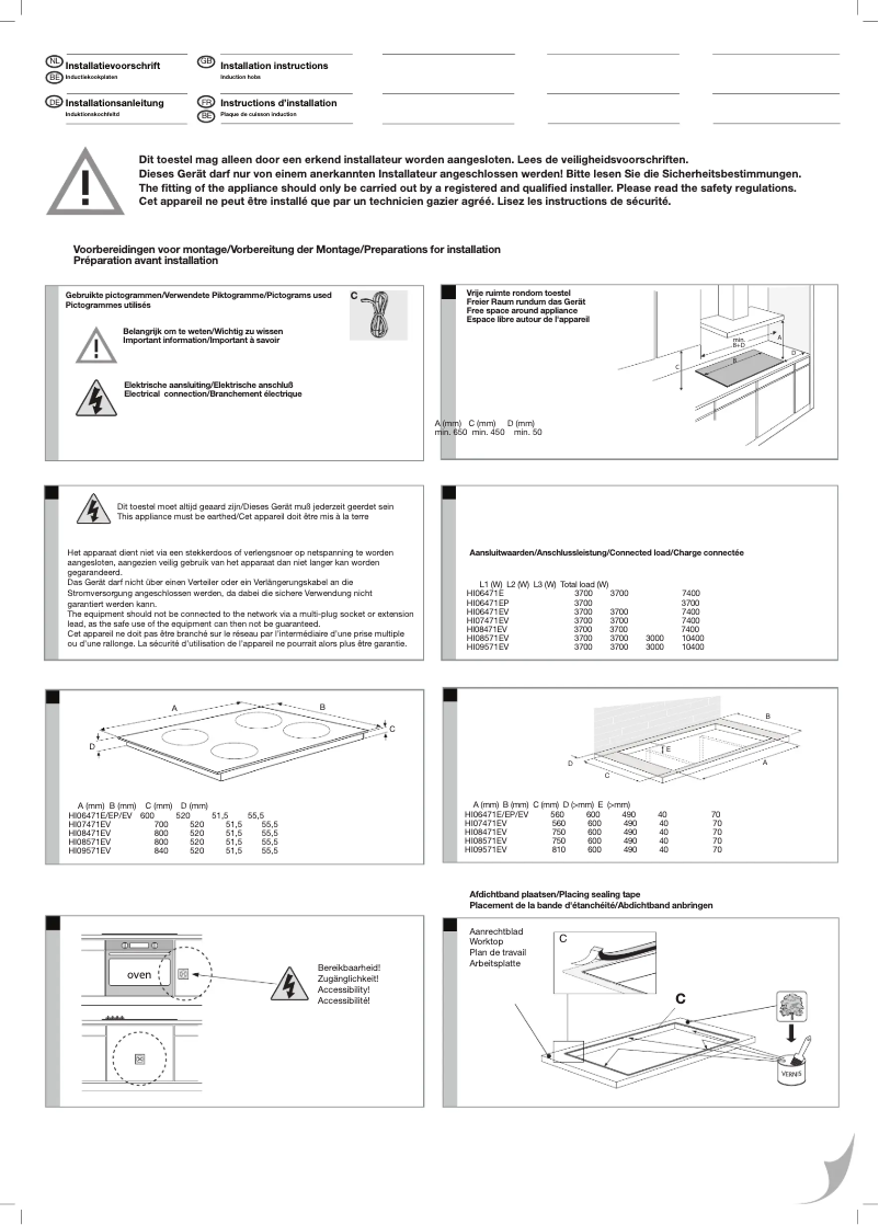 Page 1 de la notice Guide d'installation Atag HI09571EV