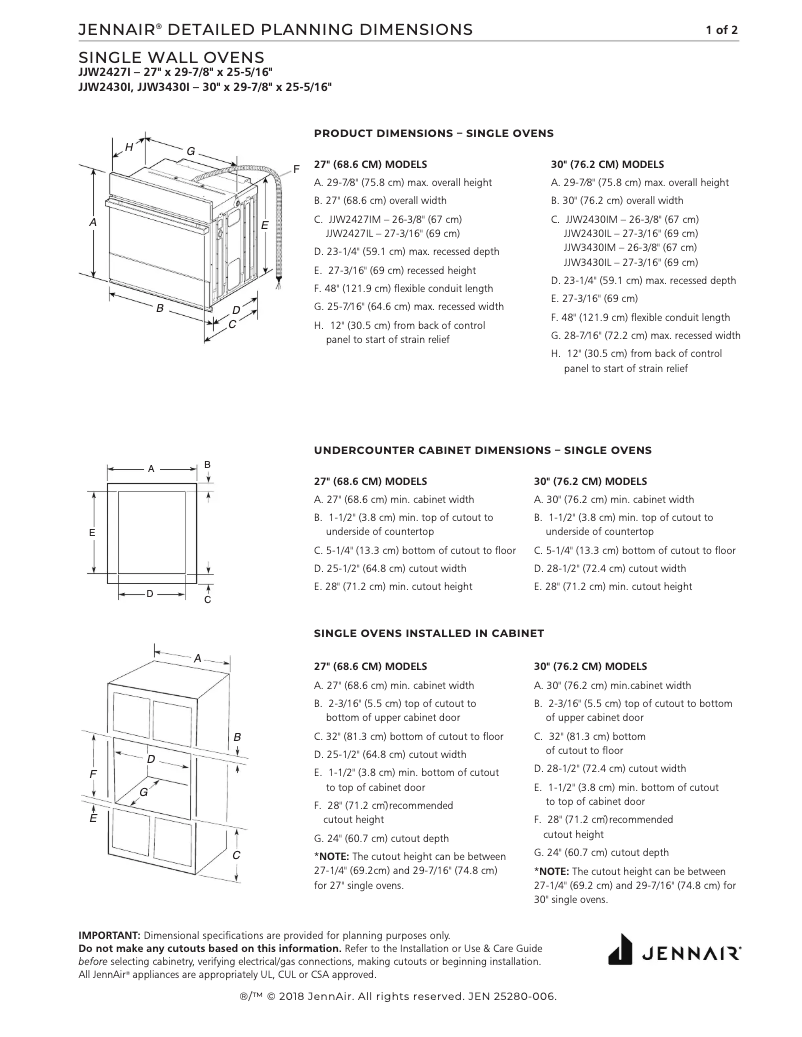 Page 1 de la notice Dessin technique JennAir JJW2430LM