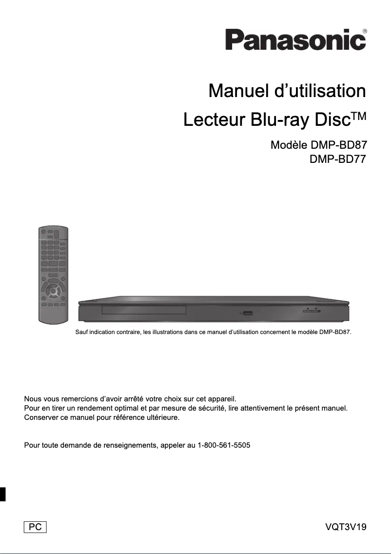 Page 1 de la notice Manuel utilisateur Panasonic DMP-BD87