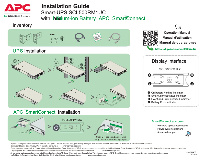 Imagen de la primera página del manual del dispositivo Smart-UPS SCL500RM1UNC