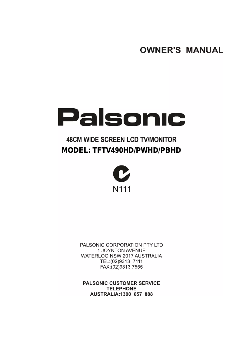 Page n°1 - Manuel utilisateur Palsonic TFTV490 PBHD