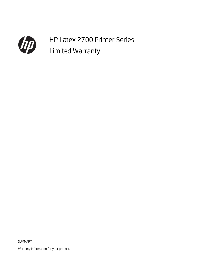 Page 1 de la notice Informations de garantie HP Latex 2700