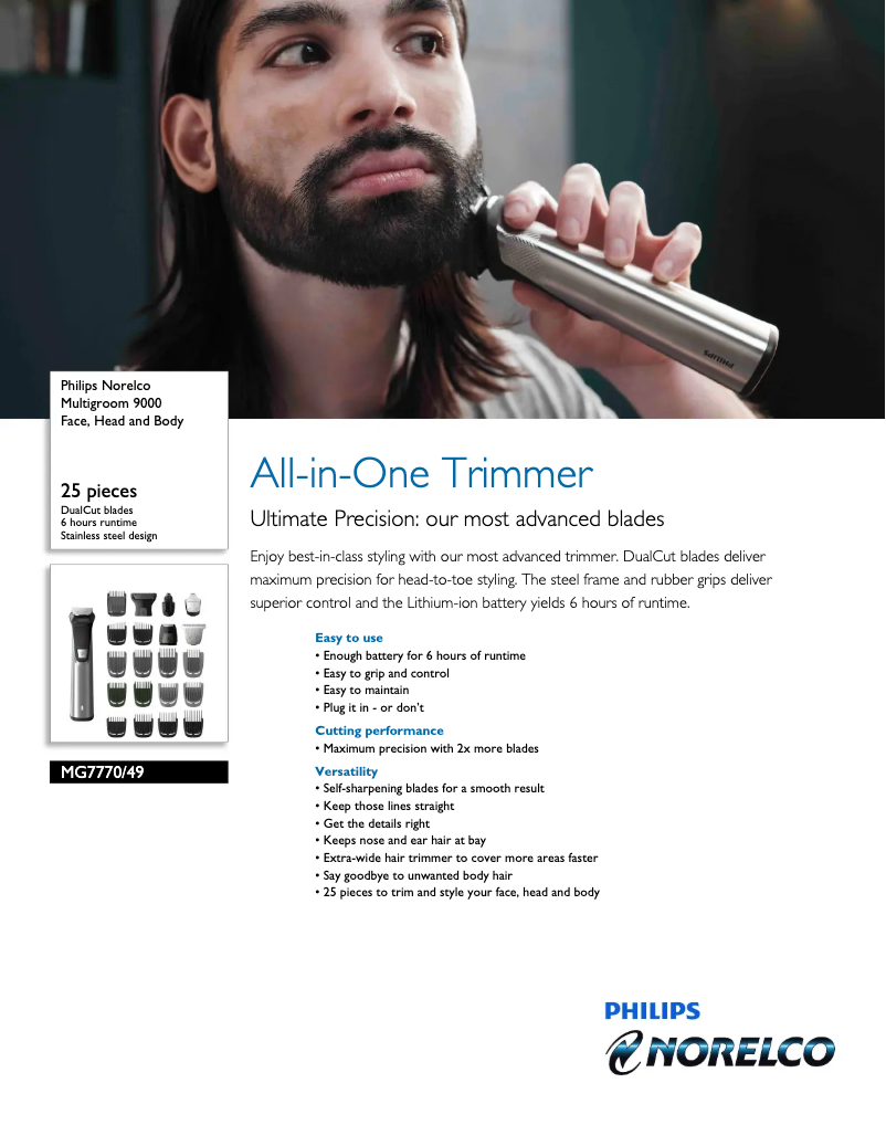 Page 1 de la notice Fiche technique Philips MG7770