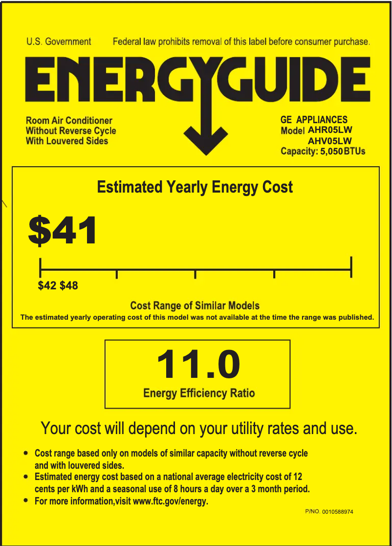 Page 1 de la notice Label énergétique GE AHV05LW