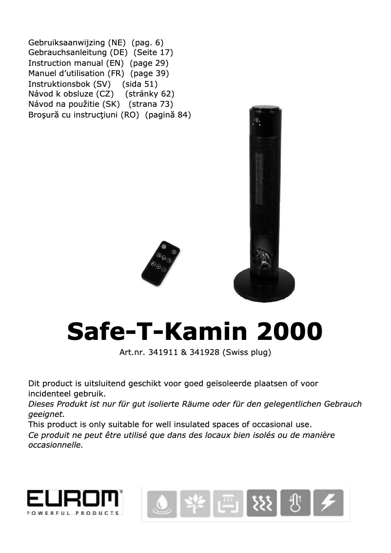 Page 1 de la notice Manuel utilisateur Eurom Safe-t-Kamin 2000