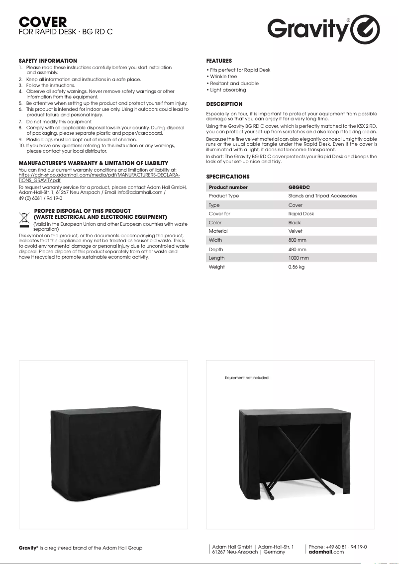 Page 1 de la notice Manuel utilisateur Gravity BG RD C