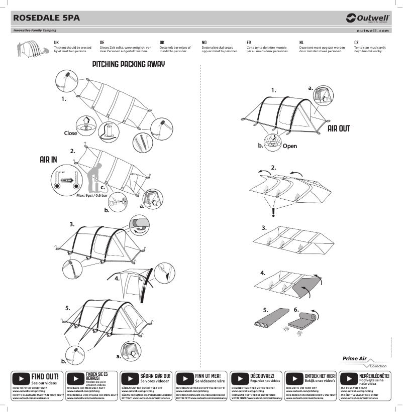 Page 1 de la notice Manuel utilisateur Outwell Rosedale 5PA