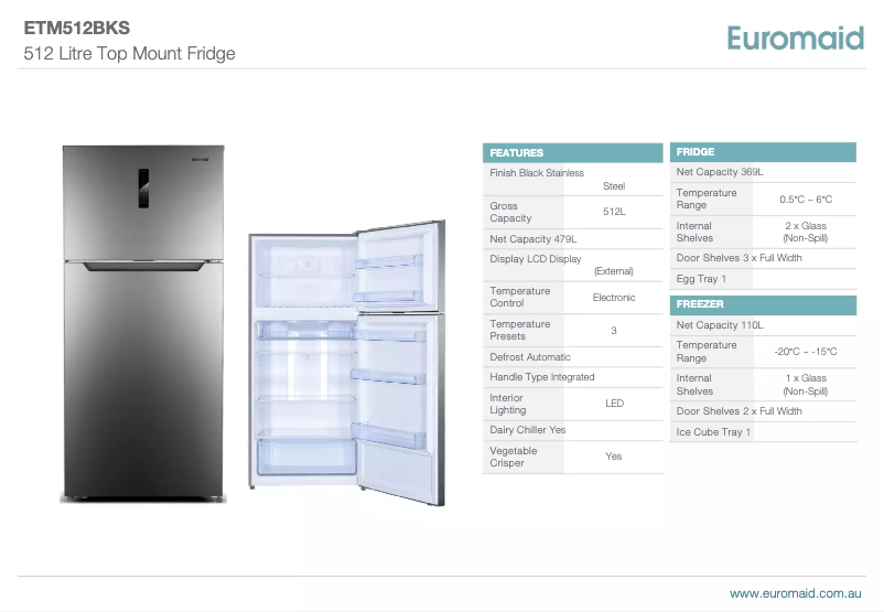 Page n°1 - Fiche technique Euromaid ETM512BKS