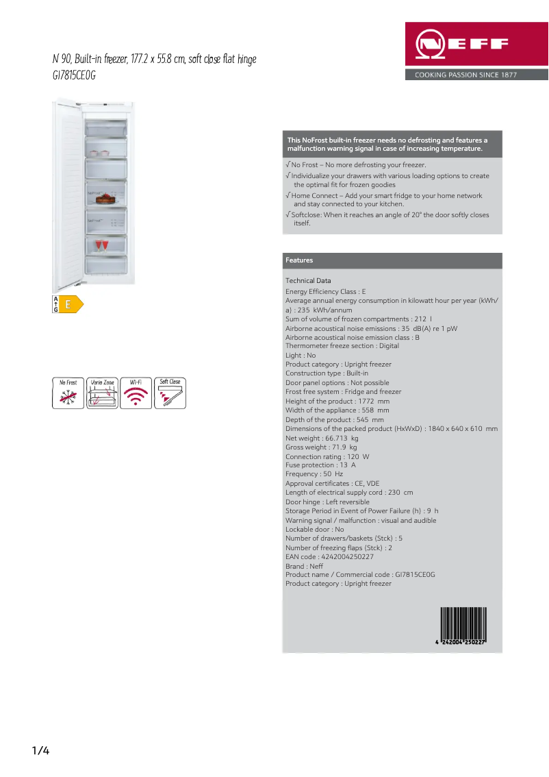 Page 1 de la notice Fiche technique Neff GI7815CE0G