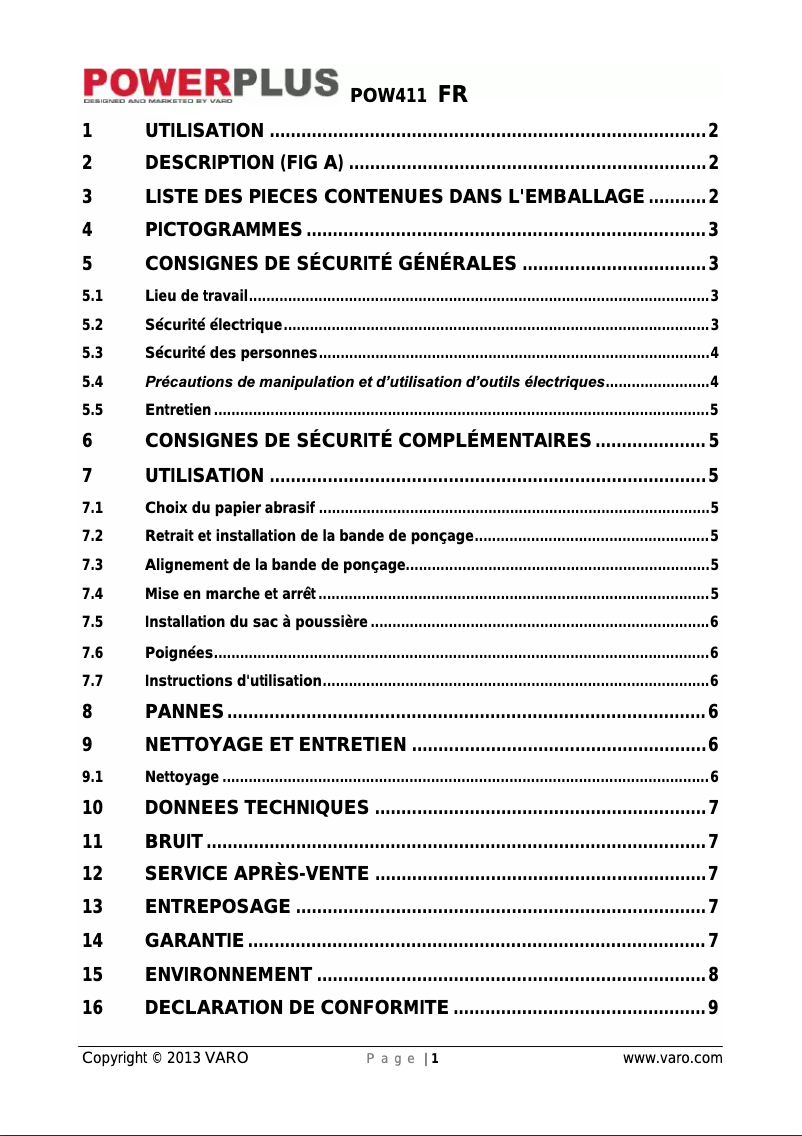 Page 1 de la notice Manuel utilisateur PowerPlus POW411