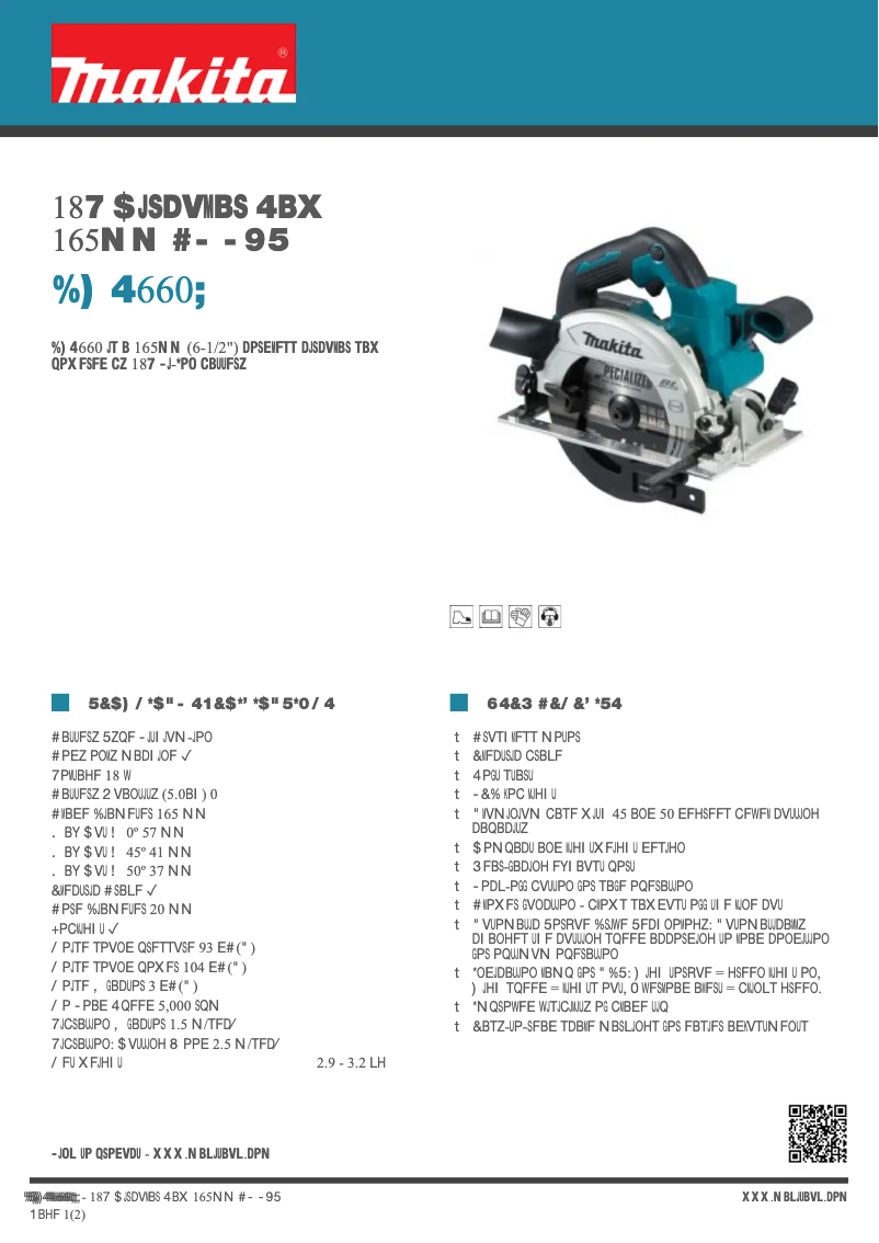 Page 1 de la notice Fiche technique Makita DHS660Z