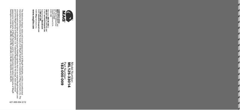 Page n°1 - Manuel utilisateur Maglite ML125