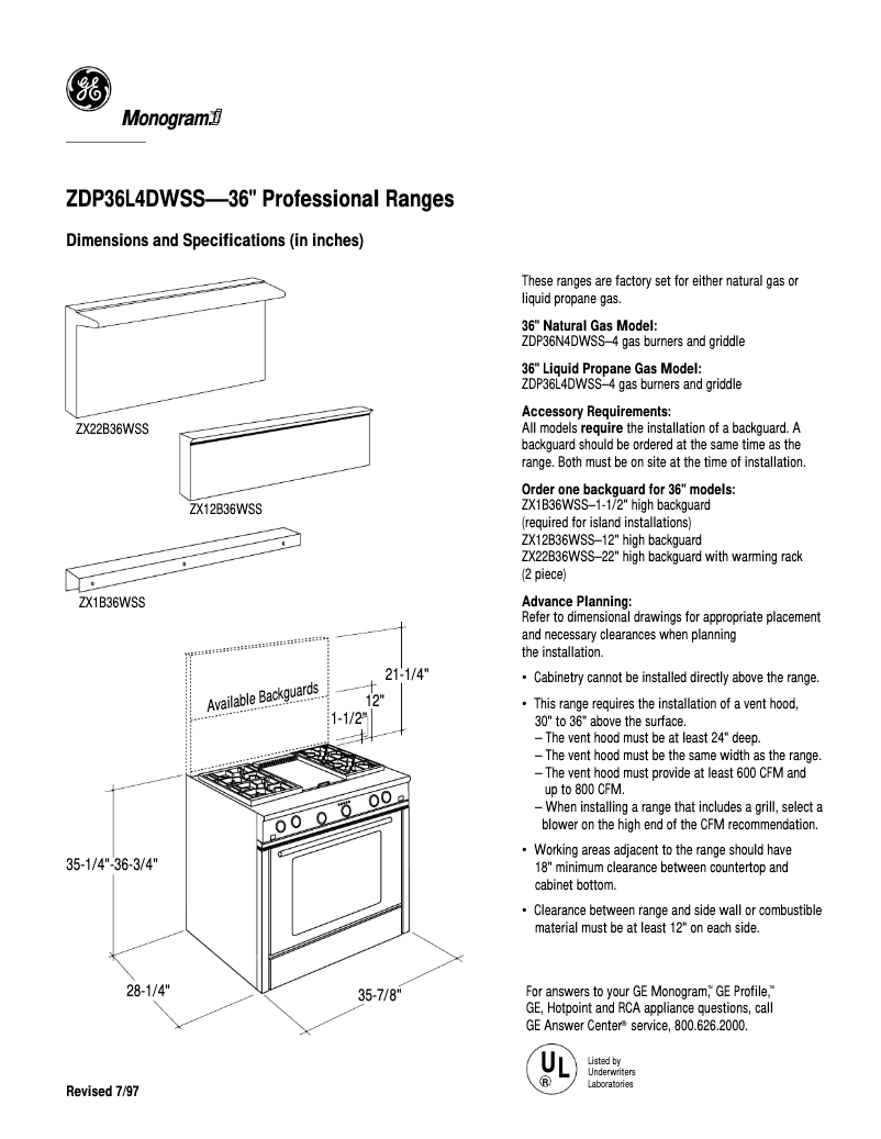 Page n°1 - Fiche technique GE ZDP36L4DWSS