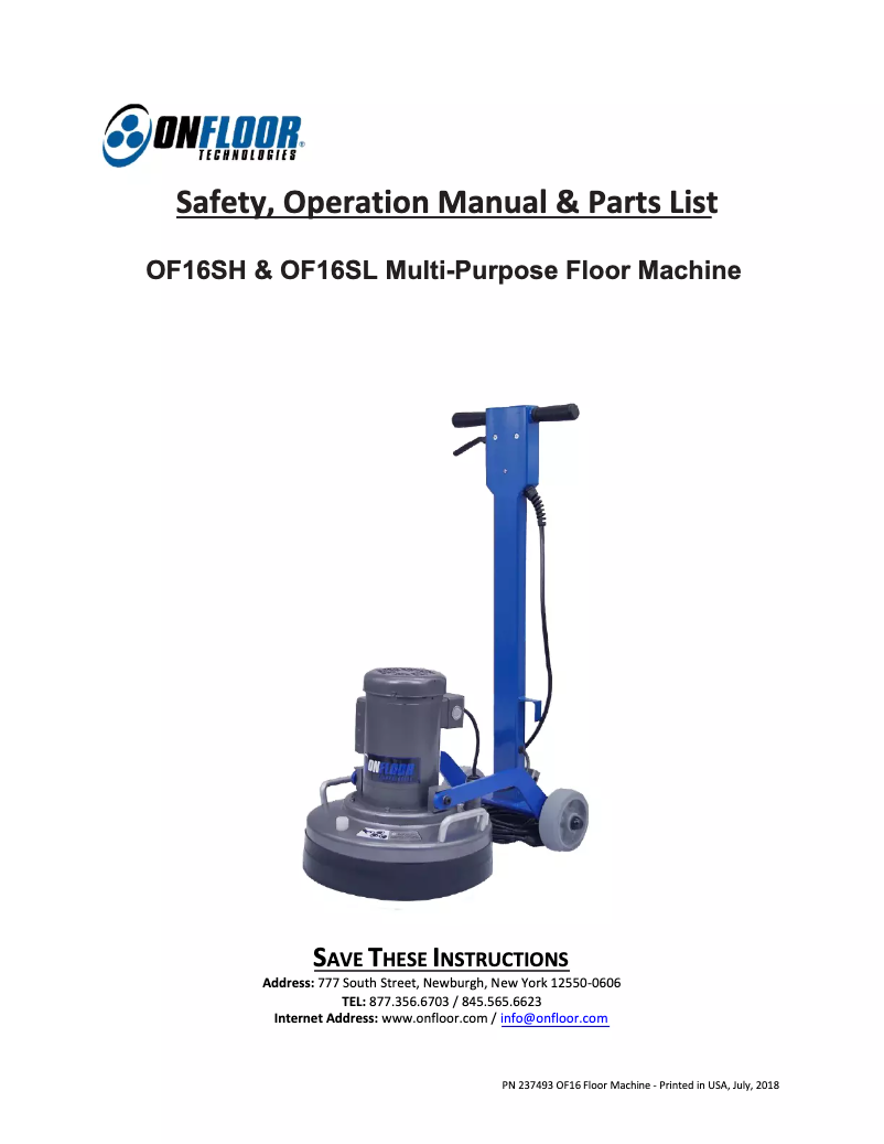 Page 1 de la notice Manuel utilisateur Onfloor Technologies OF16SL