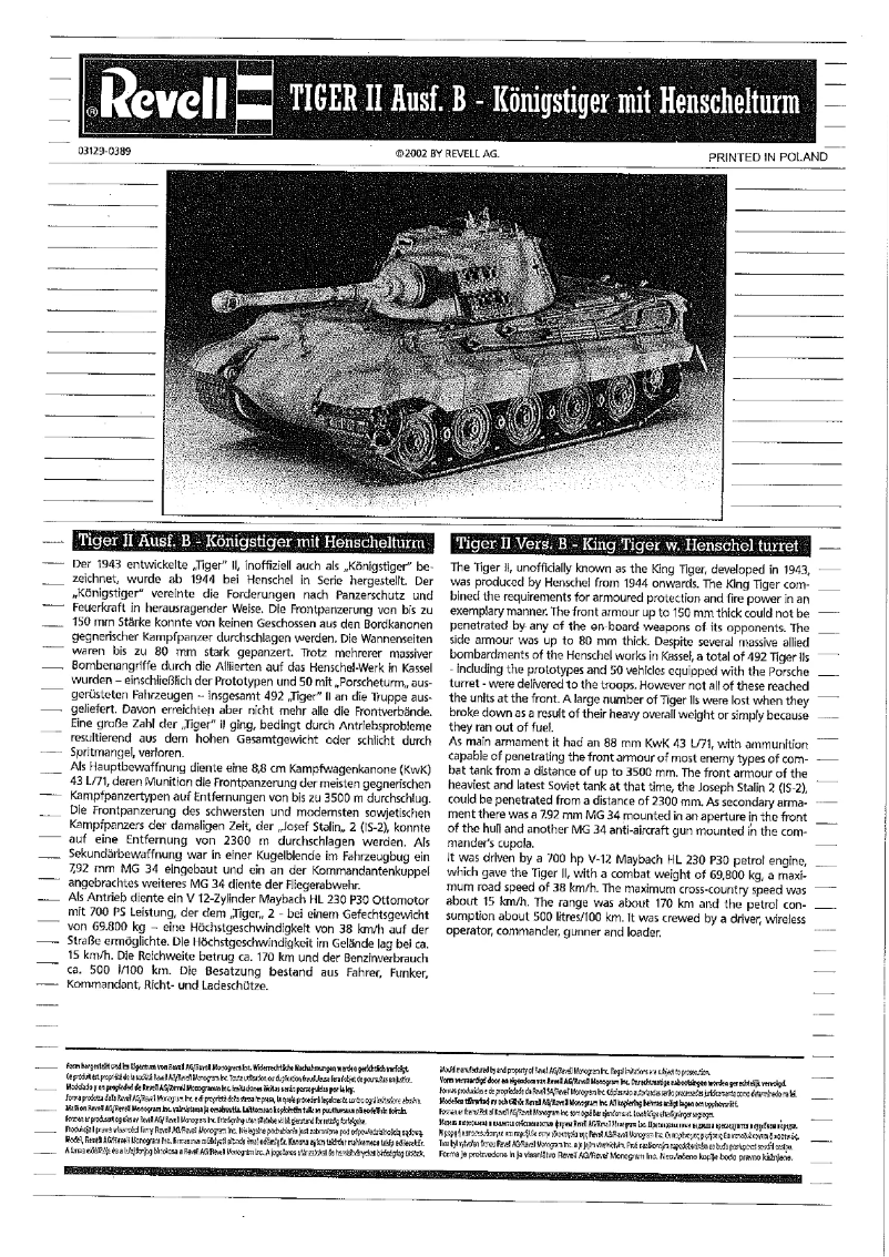 Image de la première page du manuel de l'appareil Tiger II Ausf. B