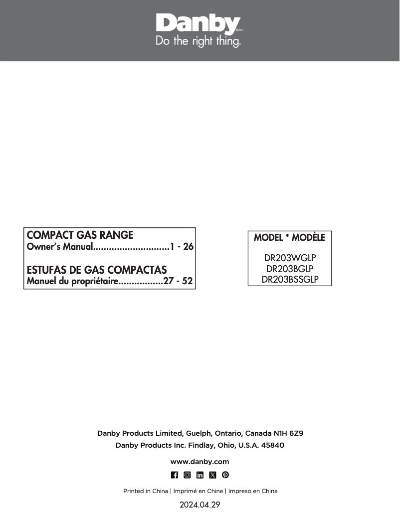 Page n°1 - Manuel utilisateur Danby DR203BSSGLP