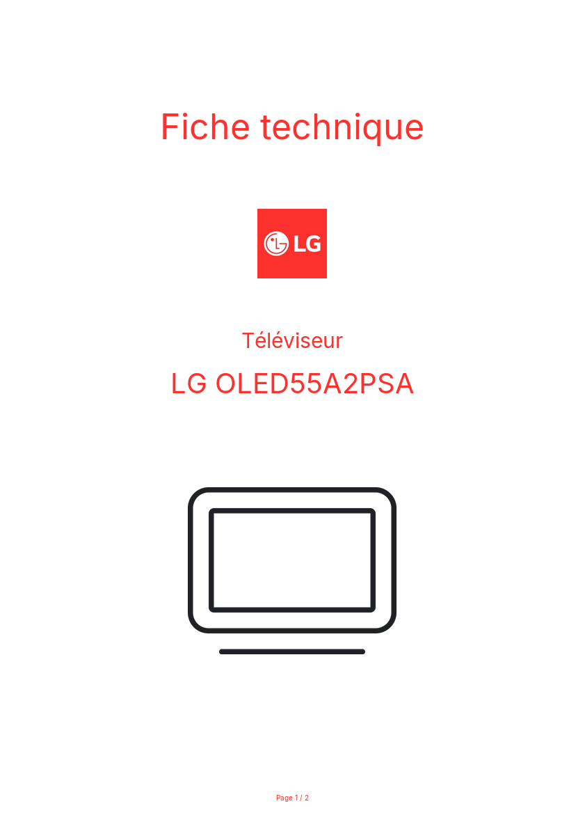 Page n°1 - Fiche technique LG OLED55A2PSA