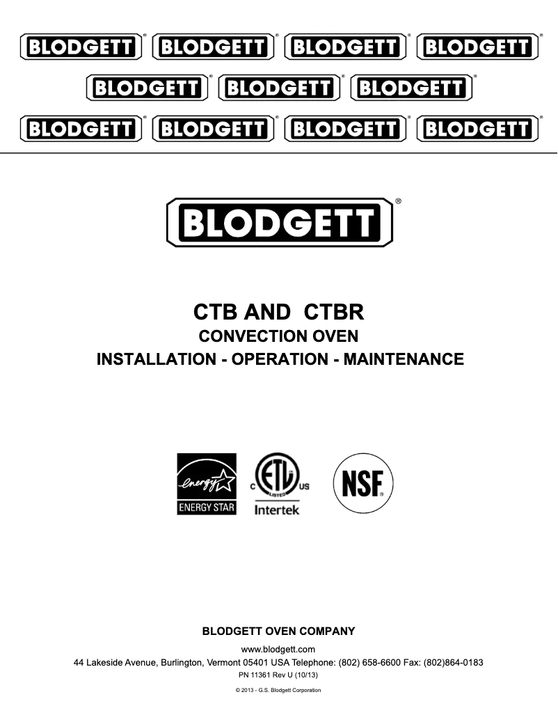 Page 1 de la notice Manuel utilisateur Blodgett CTBR