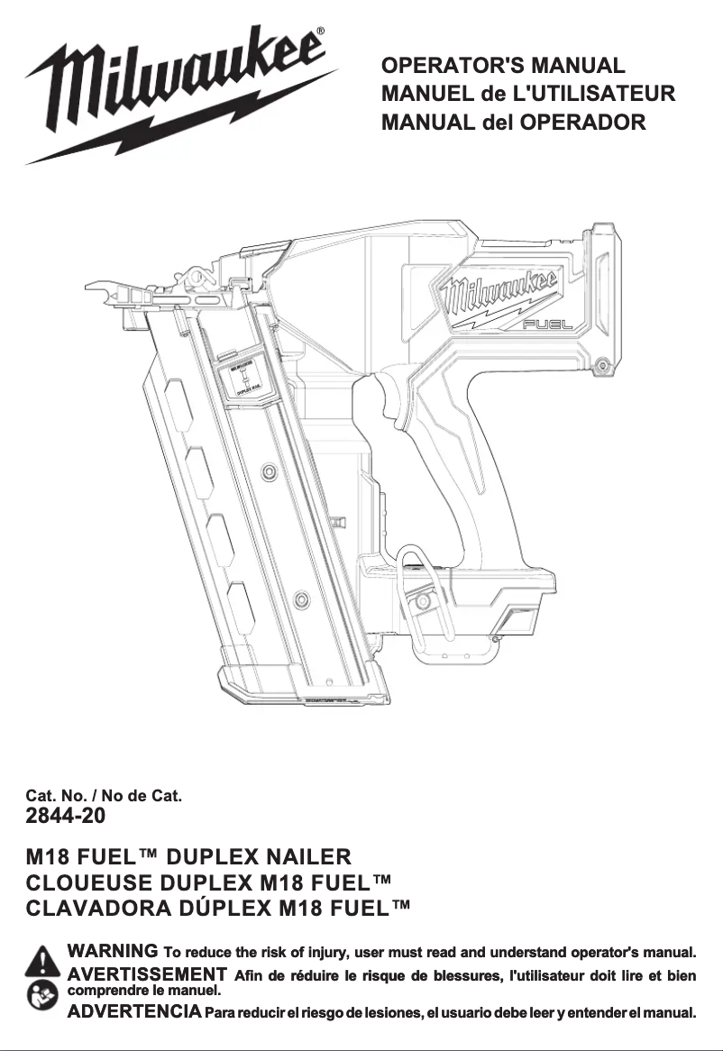 Page 1 de la notice Manuel utilisateur Milwaukee M18 Fuel 2844-20