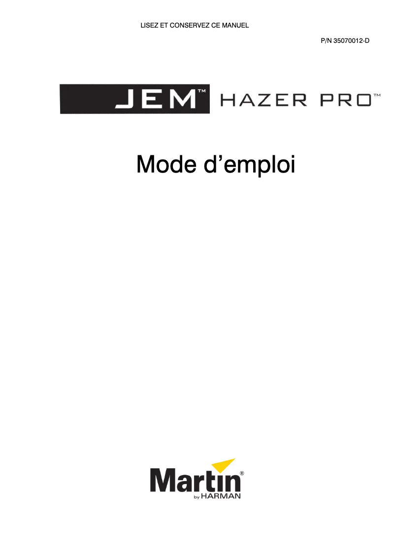 Image de la première page du manuel de l'appareil JEM Hazer Pro