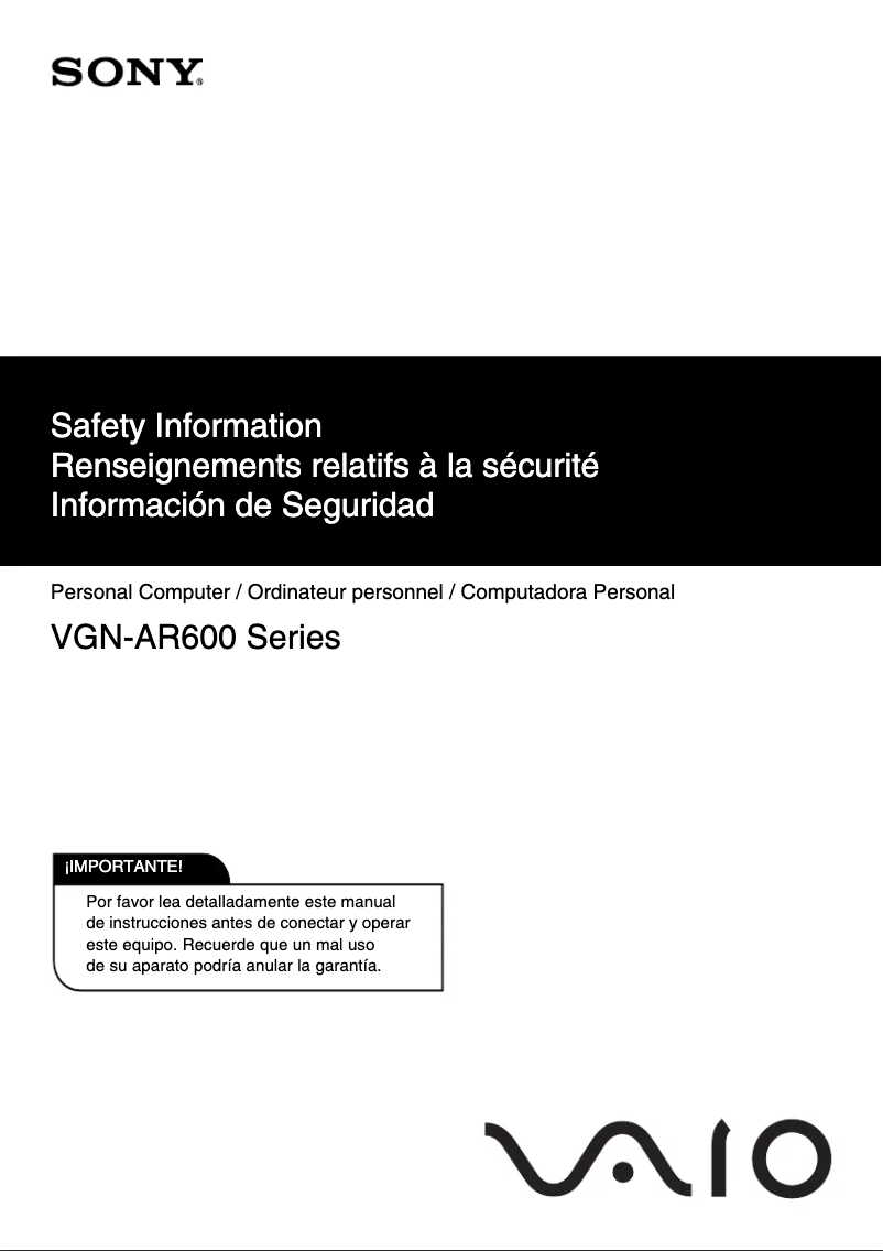 Page n°1 - Instructions de sécurité Sony Vaio VGN-AR690U