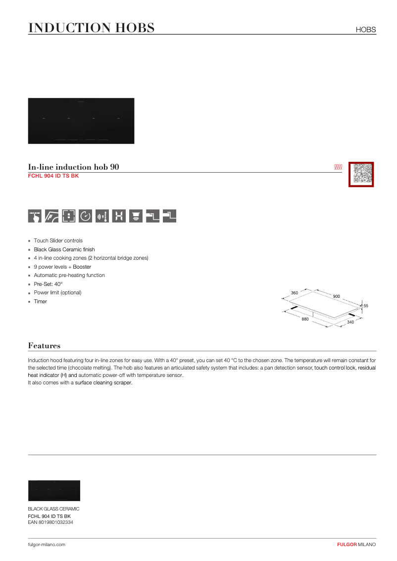 Page 1 de la notice Fiche technique Fulgor Milano FCHL 904 ID TS BK