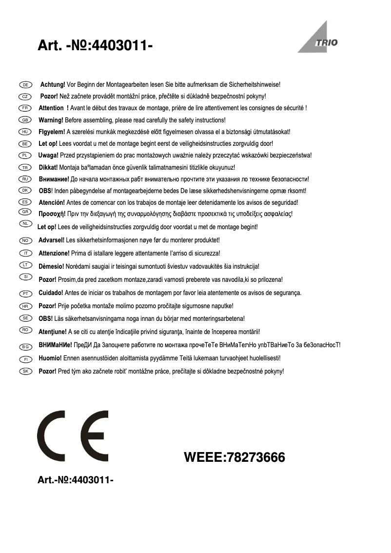 Page n°1 - Manuel utilisateur Trio Lighting Salido 4403011-08