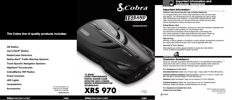 Page 1 de la notice Manuel utilisateur Cobra XRS 970