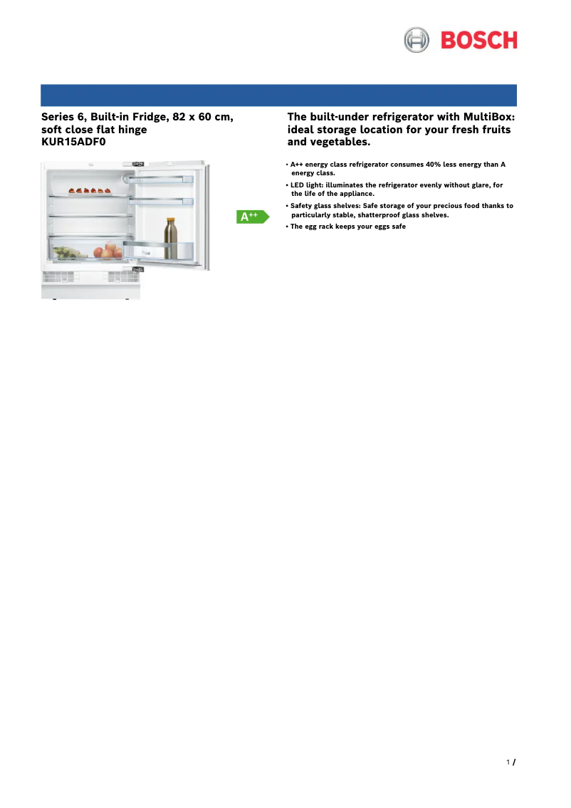 Página 1 del manual Ficha técnica Bosch KUR15ADF0