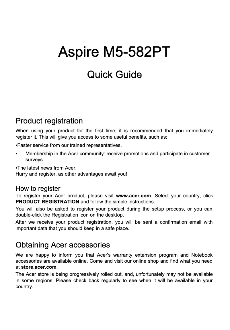 Image de la première page du manuel de l'appareil Aspire M5-582PT