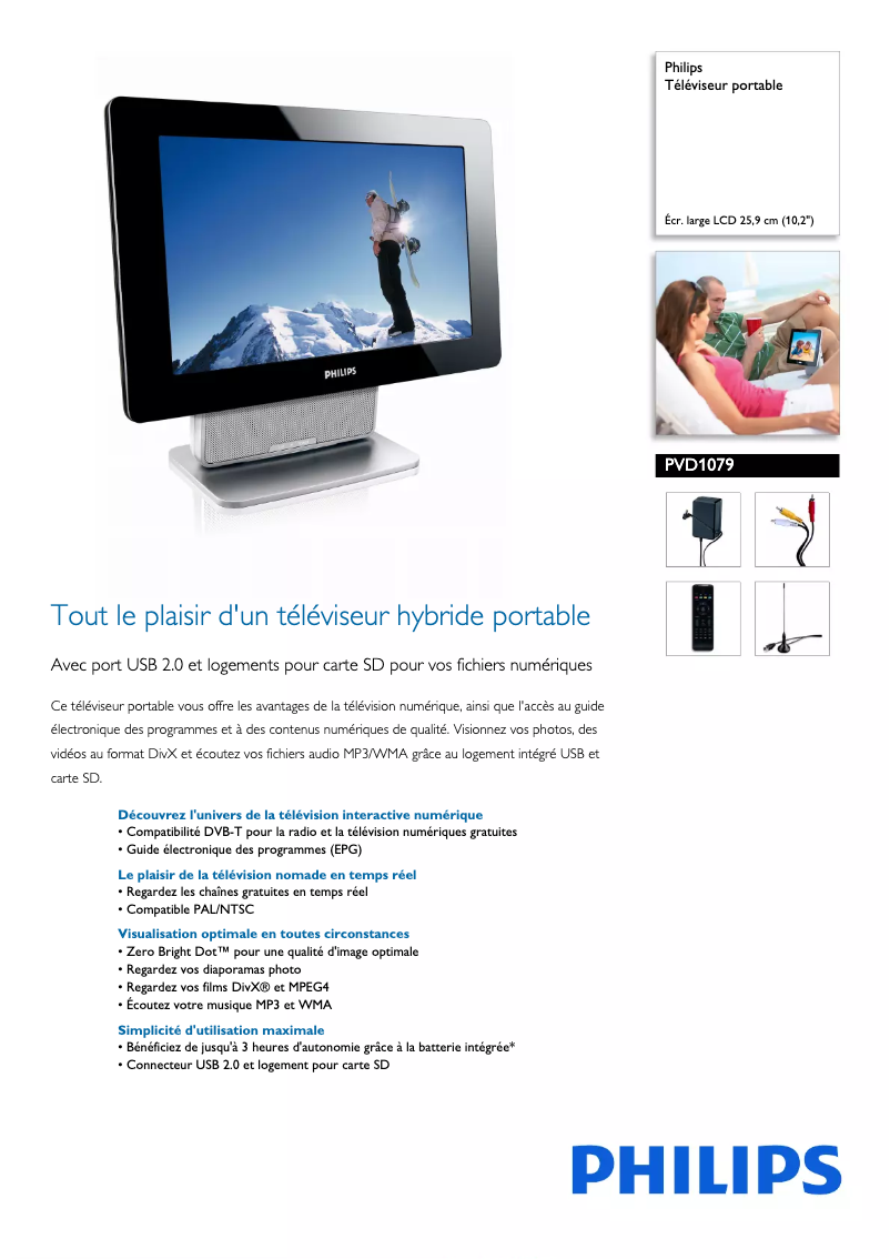 Page 1 de la notice Fiche technique Philips PVD1079