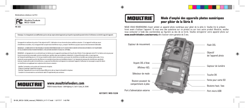 Page n°1 - Manuel utilisateur Moultrie W-30i