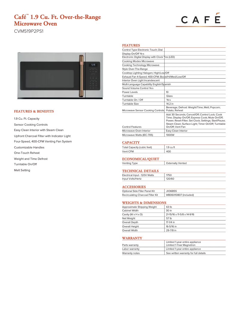 Page n°1 - Fiche technique GE CVM519P2PS1