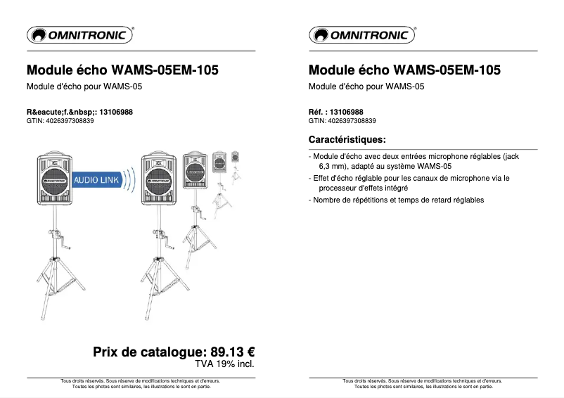 Página 1 del manual Ficha técnica Omnitronic EM-105