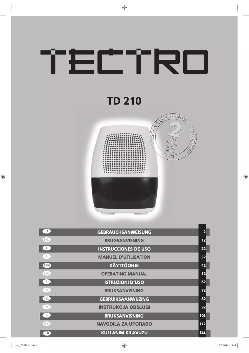 Page 1 de la notice Manuel utilisateur Tectro TD210