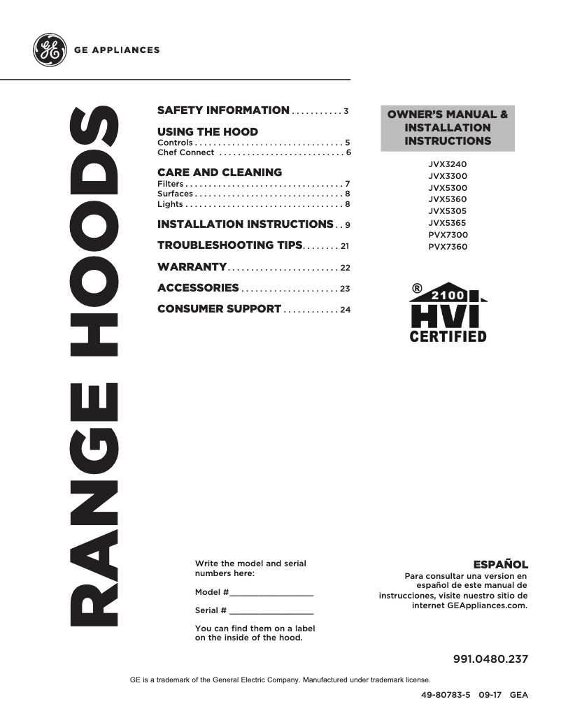Imagen de la primera página del manual del dispositivo Profile PVX7300EJES