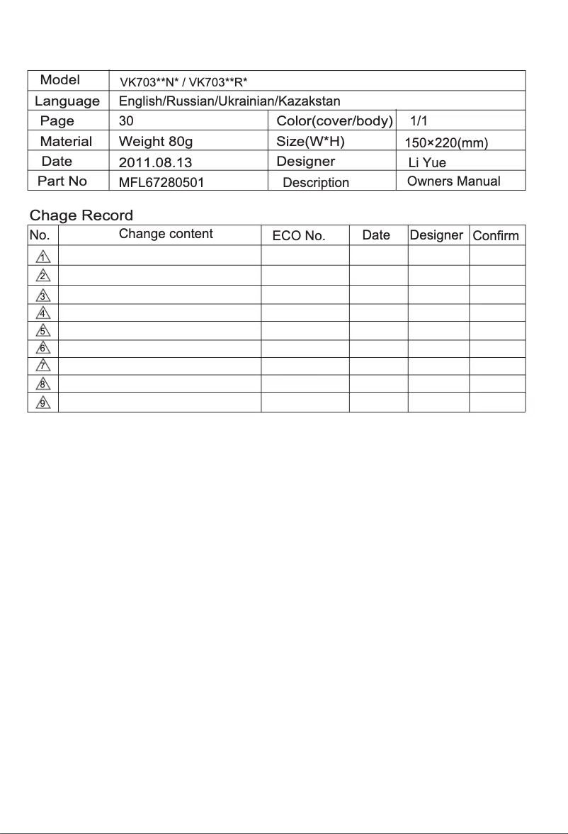Page n°1 - Manuel utilisateur LG VK70361N