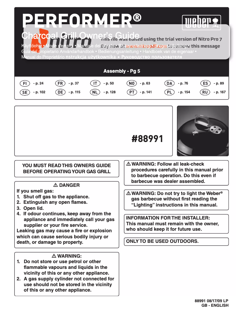 Page 1 of the manual User Manual Weber Performer Original