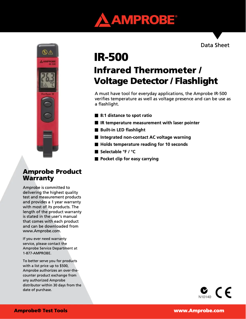 Page 1 de la notice Fiche technique Amprobe IR-500