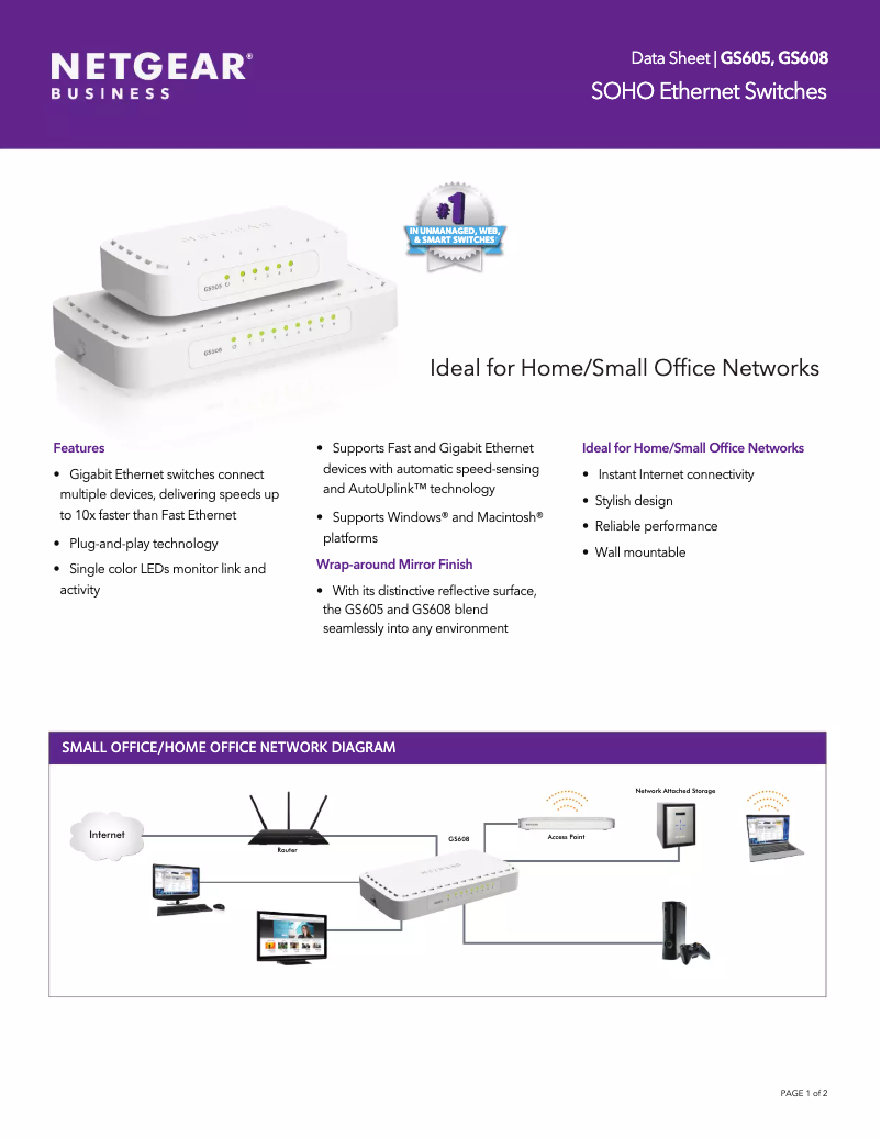 Page n°1 - Fiche technique Netgear GS605v5