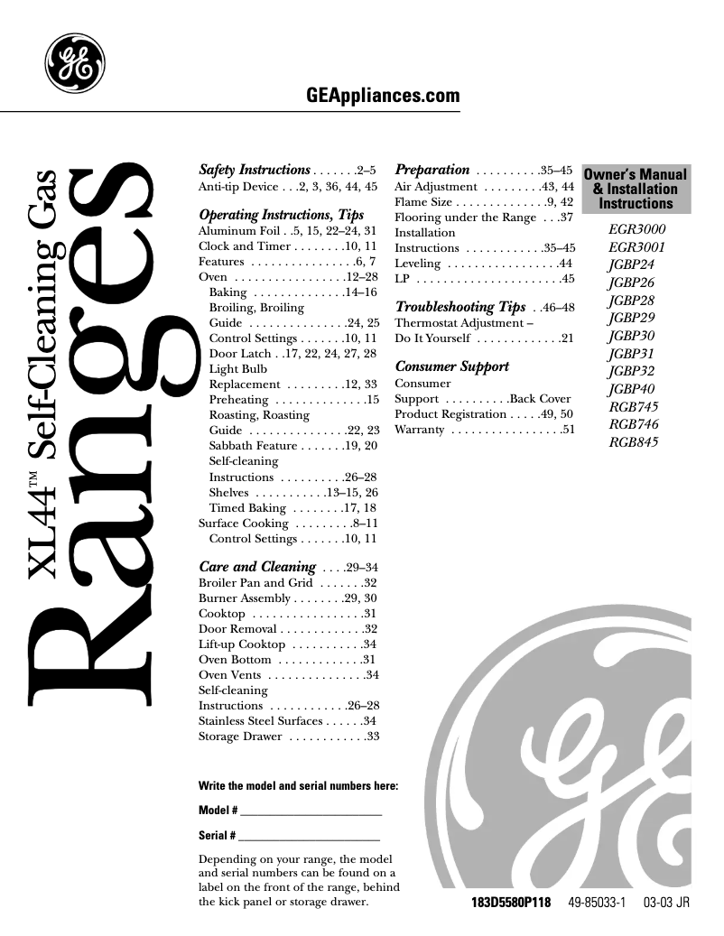 Page 1 de la notice Manuel utilisateur GE JGBP40BECCT