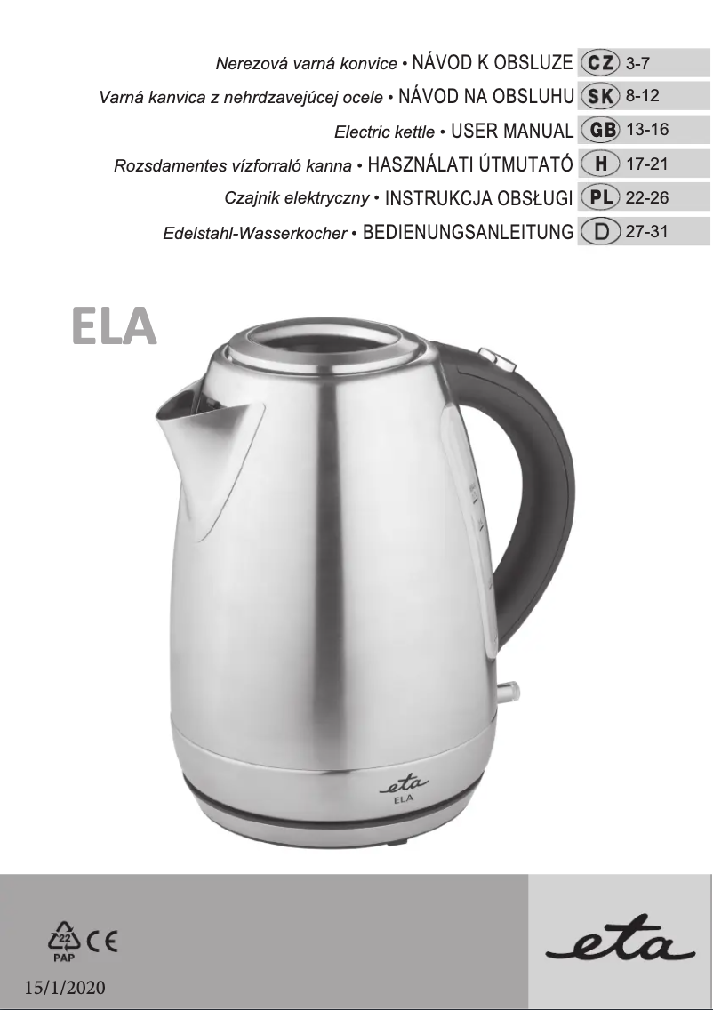 Image de la première page du manuel de l'appareil Ela 8598 90040