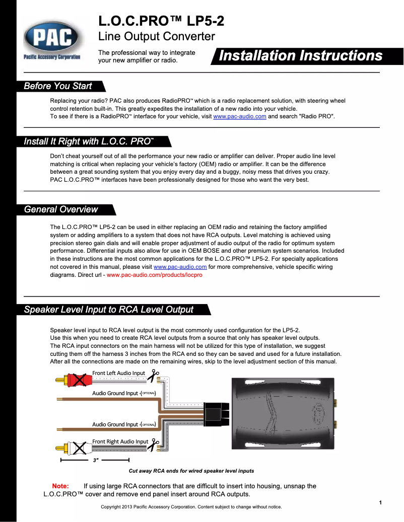 Image de la première page du manuel de l'appareil L.O.C.PRO LP5-2