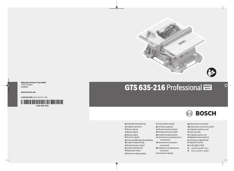 Page 1 de la notice Manuel utilisateur Bosch GTS 635-216 Professional