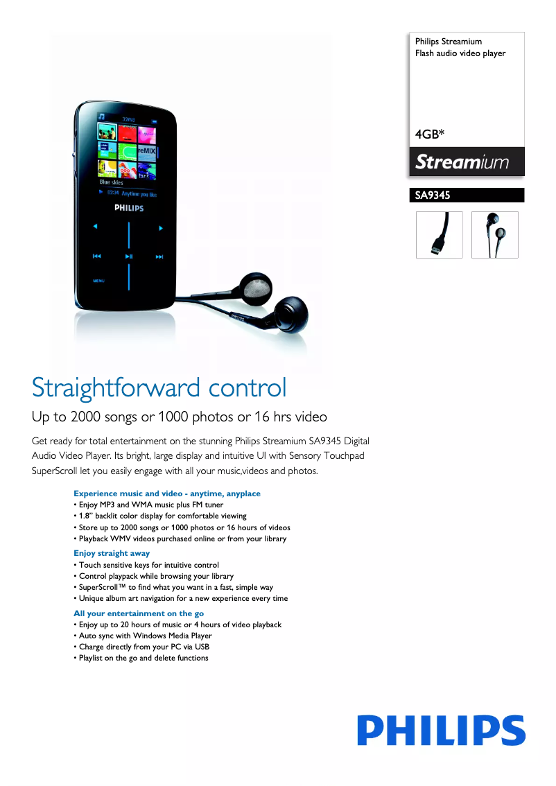 Page n°1 - Fiche technique Philips Streamium SA9345